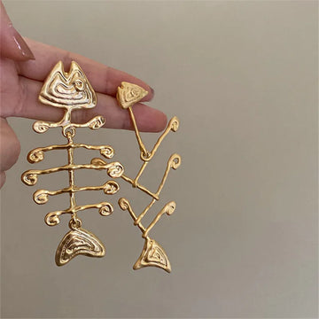 DAIIIBABYYY  -  Mew Creative Fish Bone Asymmetric Dangle Earrings For Woman Vintage Personality Party Jewelry Gifts